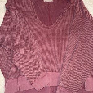 Free People V-Neck Ribbed Sweater - Mauve
